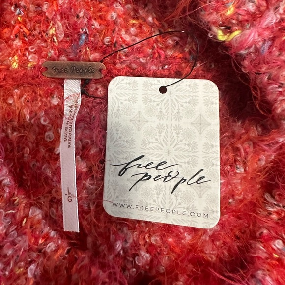 NWT Free People Stardust Pullover Sweater L Red Fuzzy Cropped Mock Neck Cozy Boh - Picture 10 of 11